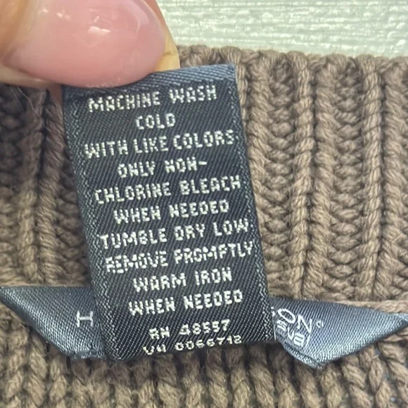 Hillard & Hanson Vintage Brown V-Neck Cardigan Sweater Cable Knit - Picture 6 of 7